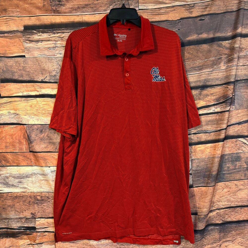 Columbia Men's Red Ole Miss Golf Polo Shirt XXL Omni-Wick Stretch